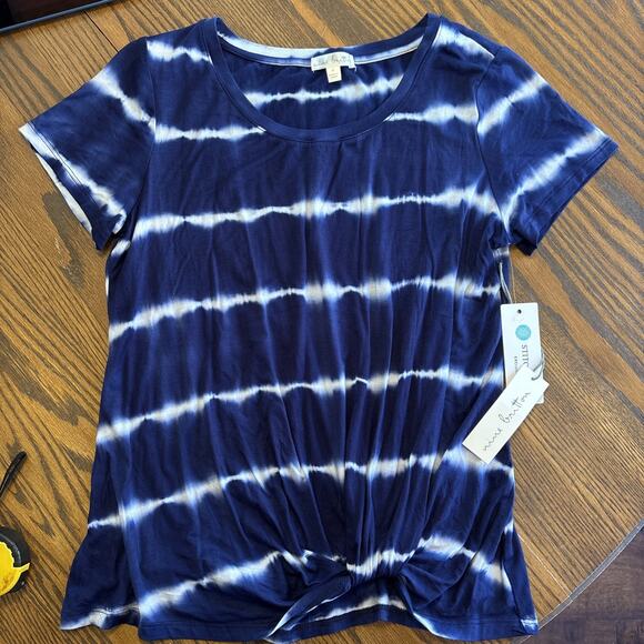 KNOT Tops - nine britton blue stripe twist knot medium